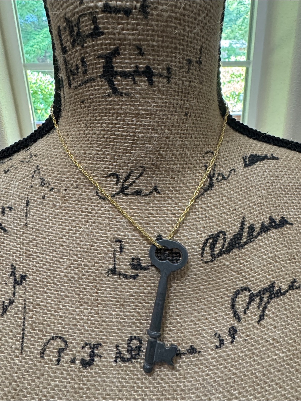 Vintage-Style Black Key Pendant Necklace
